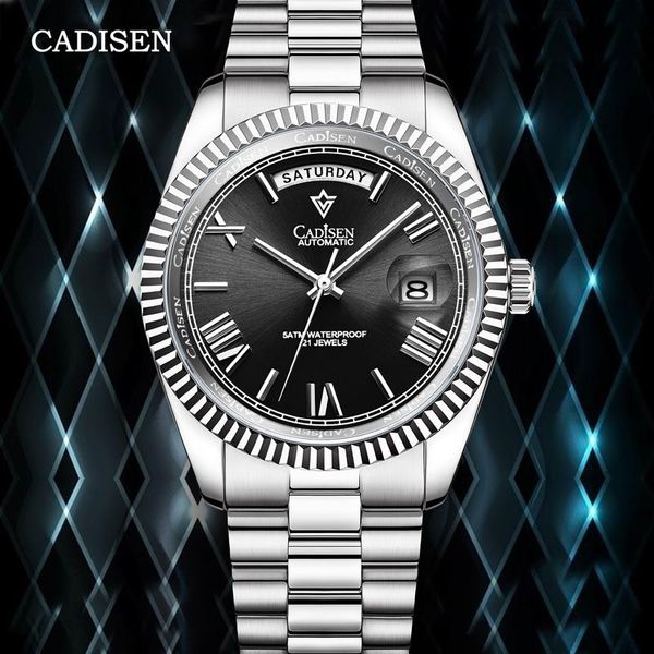 

wristwatches cadisen 2021 men's watches automatic watch for men mechanical stainless steel clock reloj hombre, Slivery;brown
