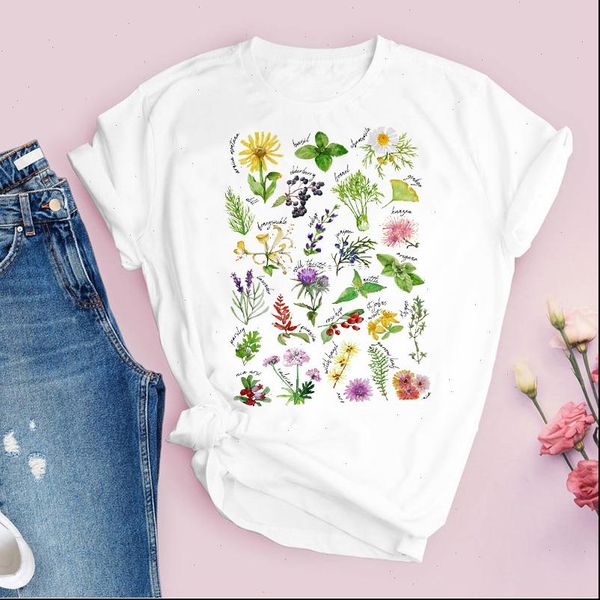 

women graphic cartoon flower plant short sleeve 90s fashion printed lady tees clothing female t shirt womens t shirt, White