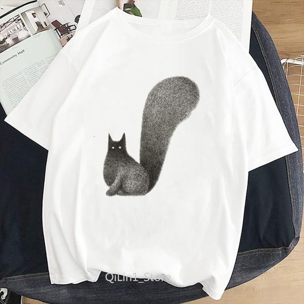 

fat black cat print and men t shirts womens tee femme kawaii animal white summer woman clothes camisa femen womenina, White;black