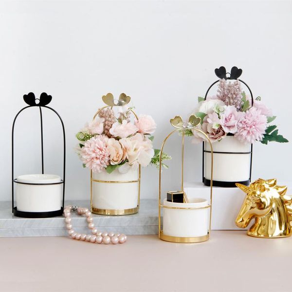 

vases nordic vase ins iron succulent flower pot frame ceramic hydroponic green plant gold-plated lb71511