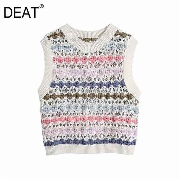 

[deat] spring fashion tiide vest patchwork round neck hollow out sleeveless knitting sweater tank women 13c781 210527, Black;white