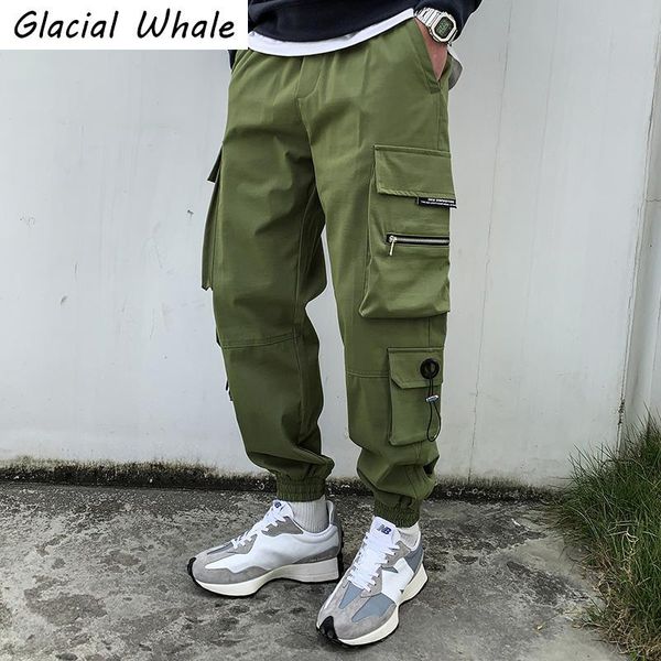 

men's pants glacialwhale mens cargo men joggers male hip hop japanese streetwear armygreen multi-pocket trousers jogging for, Black