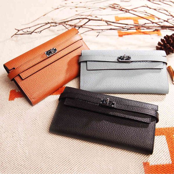 

lychee grain head leather handbag women's leather long wallet, Red;black