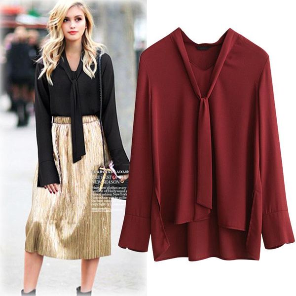 

women's blouses & shirts spring autumn style women vestidos plus size fashion loose solid lacing long sleeve shirt for larger blouse to, White