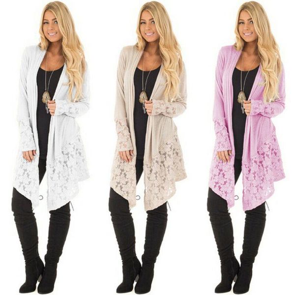 

fashion womens jacket autumn warm lace splice long sleeve front open casual suit jacket coat outwear v-neck cardigan long, Black;brown