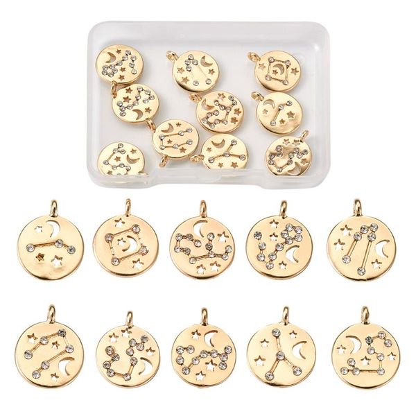 

charms 10pcs constellation alloy pendants rhinestone real 18k gold plated for diy jewelry bracelets necklaces earrings making, Bronze;silver