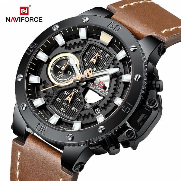 

wristwatches naviforce sport men's watch fashion casual quartz wristwatch male military waterproof clock relogio masculino, Slivery;brown