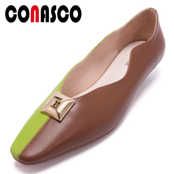

dress shoes conasco spring summer fashion concise woman pumps genuine leather thick heels metal decoration mixed colors shallow, Black
