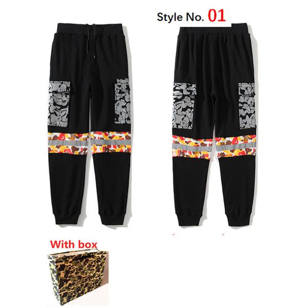

2021 women pants casual men sport pants sweatpants hip hop camouflage stitching luminous shark head streetwear high-quality with box, Black;white