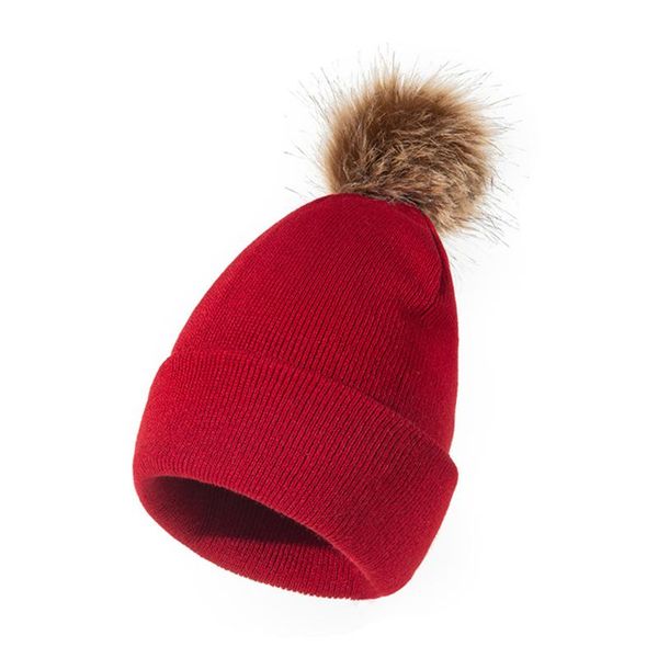 

beanies fashion winter warm kids knitted pom beanie hat cotton lined faux cap girls boys breathable daily accessories