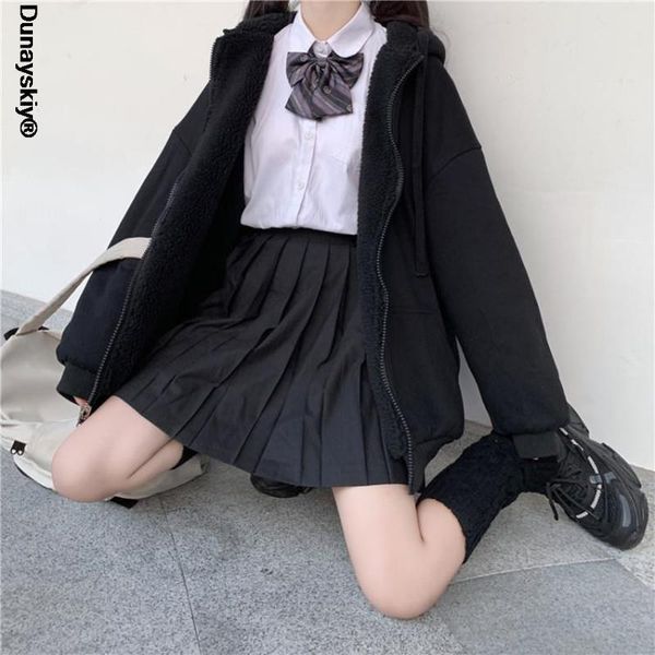 

women's knits & tees cardigan jacket coat female tide ins autumn and winter plus velvet thick loose student solid color sweater korean, White