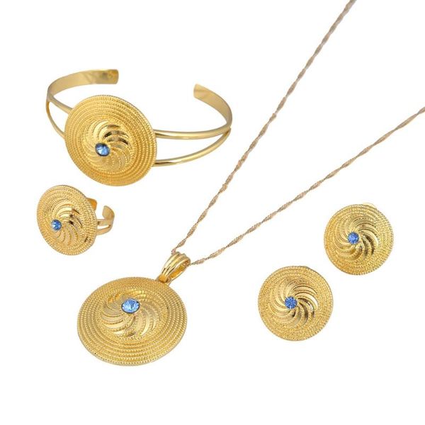 

bangrui ethiopian gold set jewelry pendant necklace bangle earrings ring gold color habesha african wedding bride eritrea, Silver