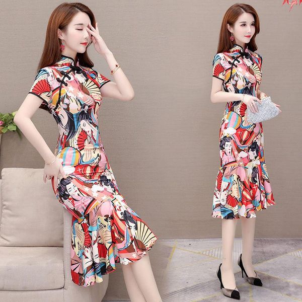 

ethnic clothing women cheongsam dress chinese style modern improved fish tail elegant girl qipao robe orientale traditional sexy, Red