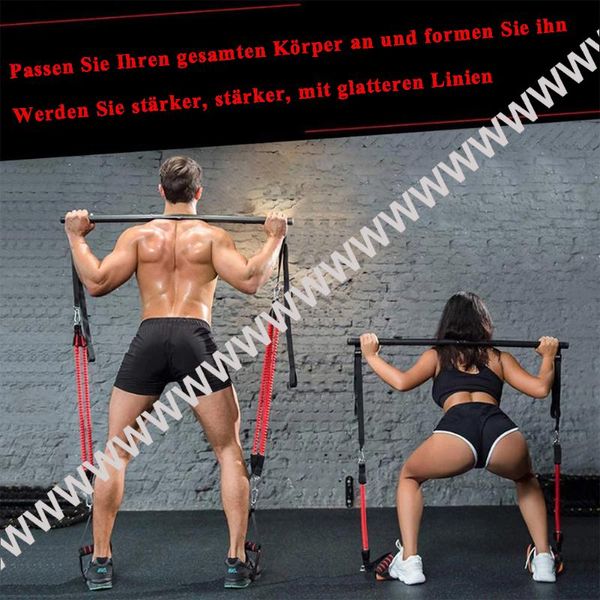 

resistance bands professionelles pilates bar kit, adjustable kit with 6 elastic movable bands, foot straps attached