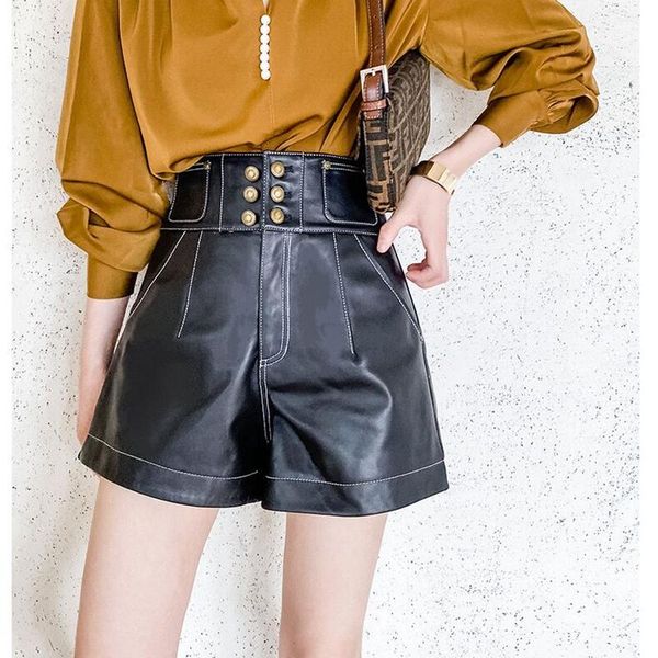 

women's shorts women 100% natural sheepskin genuine leather fashion female short design a real slim hip h908, White;black