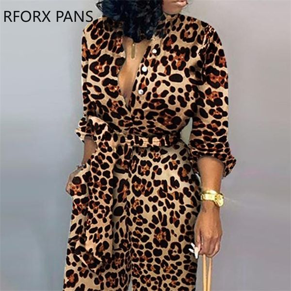 

leopard tied waist long sleeve women jumpsuit, Black;white