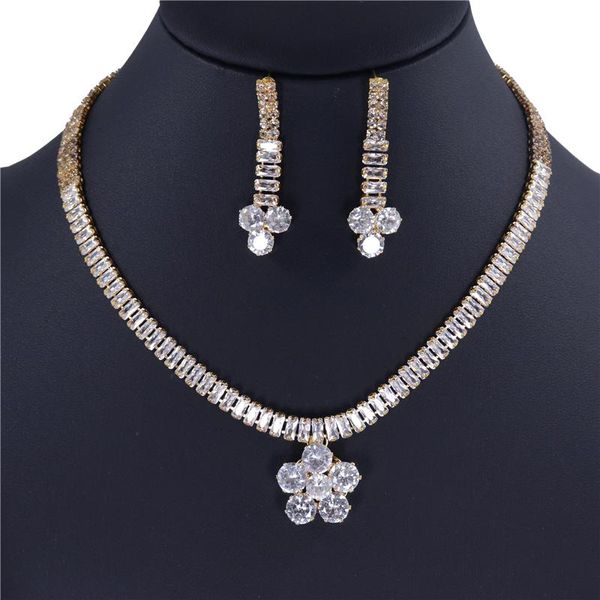 

earrings & necklace fashion exquisite zircon bridal jewelry set luxury crystal shiny wedding accessories gifts, Silver