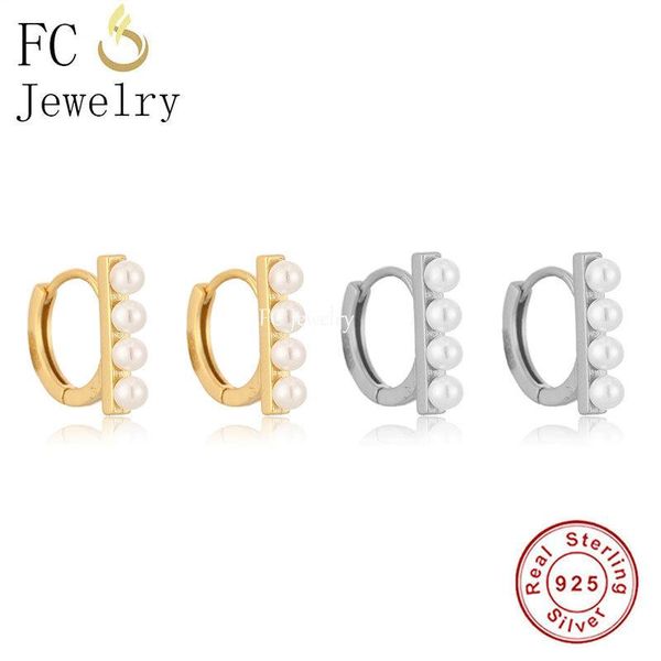 

hoop & huggie 925 sterling silver traffic light shape pearl piercing charms earring for femme mujer boucle d'oreilles 2021 summer fashi, Golden;silver