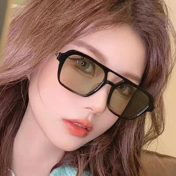 

fashion sunglasses frames double beam cut-out 2021 chen linong song yanfei same mesh red concave box, Black