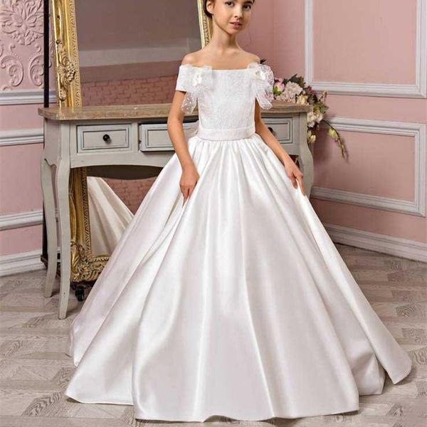 

girl's dresses off shoulder flower girl dress for wedding floor length party satin ruffle tulle bow lace princess prom gowns, Red;yellow