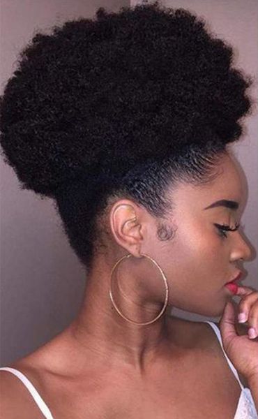 Puff Afro Кудрявый Chignon Усиливание DrawString Художник Короткий Афро Стратки Клип Afro Kinky Cost Clip In На Африканском Человеческом Волосях Волосы Части для волос Натуральный Черный