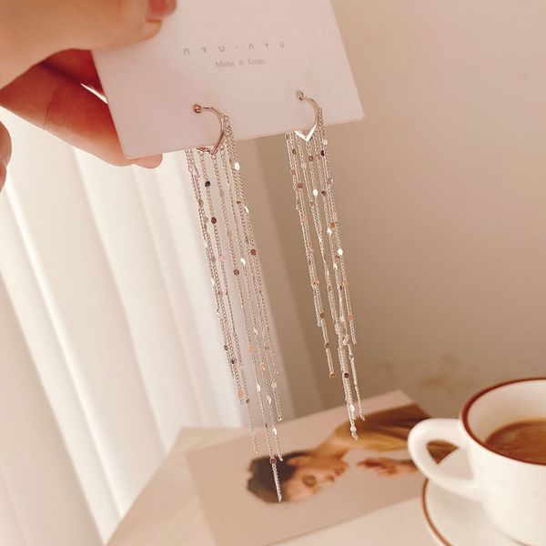 

special offer 70% off tassel ear button female long face suitable for round eardrop high sense earring trembling ear jewelry tiktok korea, Silver