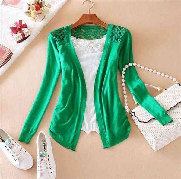 

wholeslae foreign womens colorful back daisy lace sweater ms knitting cardigan sunscreen clothing air conditioning jacket, White;black