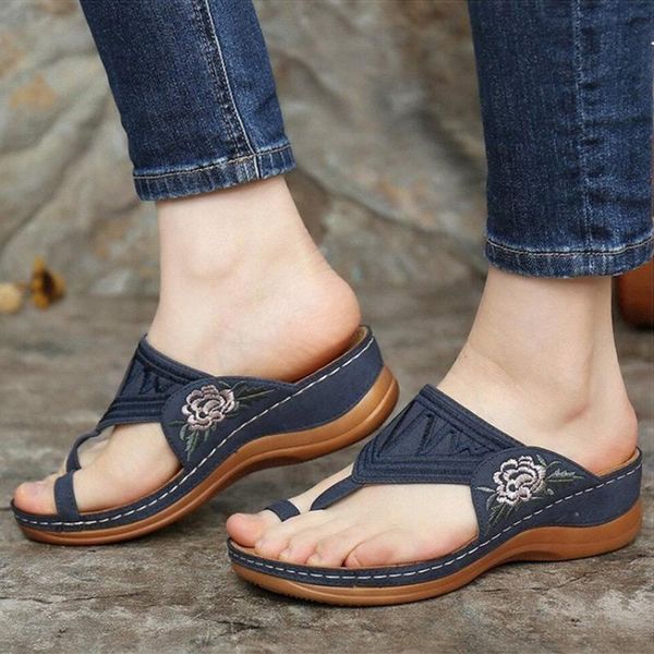 

women sandals 2021 new embroidery summer shoes woman wedges shoes for heels sandalias mujer flip flops platform women slippers, Black