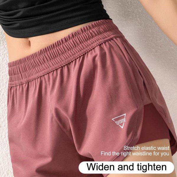 

yoga outfits 2021 fake two piece stitching women shorts back zipper double layer light proof sports running, White;red