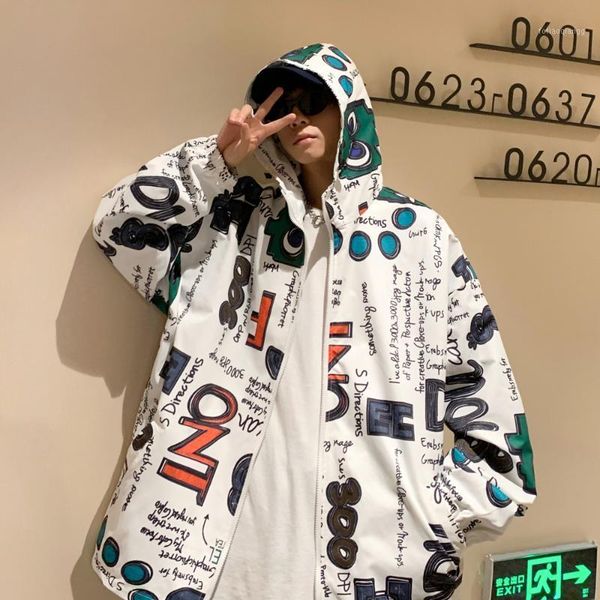 

men's jackets fashion spring autumn high street trendy printing cargo coat color korean pilot hooded jacket male work clothe, Black;brown