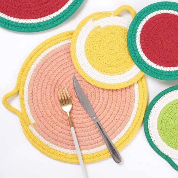 

mats & pads round cotton rope coasters bowl pad handmade insulation placemats table padding cup kitchen decoration accessories