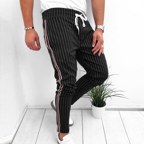

new 2021 men's fashion retro striped long pants spring summer casual drawstring sweatpants male elastic ny trousers streetwears hyh0, Black