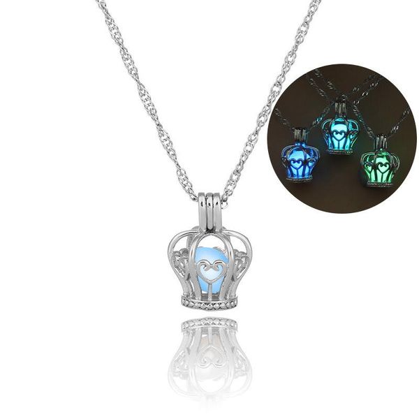 

pendant necklaces hollow crown cage luminous necklace halloween bijoux glow in dark wholesale, Silver
