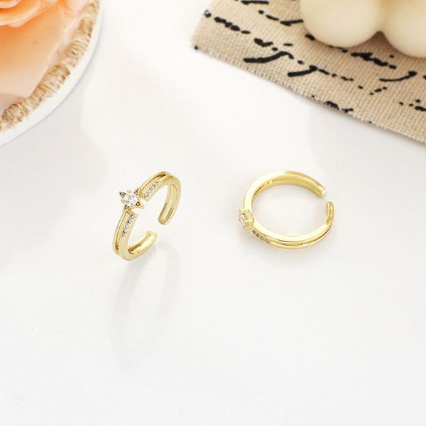 

cluster rings japanese and korean simple star gold micro-inlaid zircon open ring fashion women's hand ornaments, Golden;silver