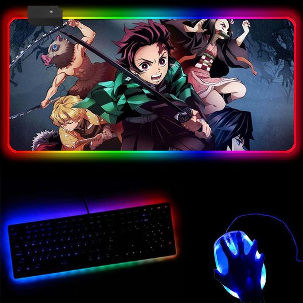 

mouse pads & wrist rests large anime demon slayer kimetsu no yaiba rgb pad gamer backlight xxl computer led keyboard gaming mousepad desk ma