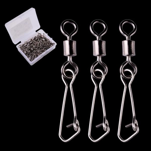 

50pc/ box ball bearing fishing swivels lure hooks fishing tackle snap connector bait holder with hooked snap fishhook