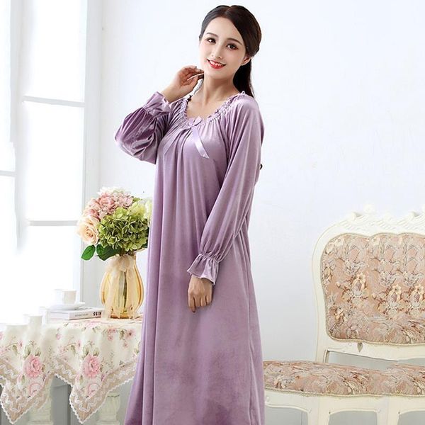 

autumn velvet knitting lady nightgown for women girl winter comfortable elegant long sleeve sleepdress sleep wear nightdress, Black;red
