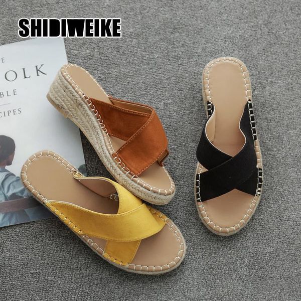 

2021 slippers women beach ladies fashion wedges home slippers women casual slip on peep toe roman slipper shoes sandals vb186, Black