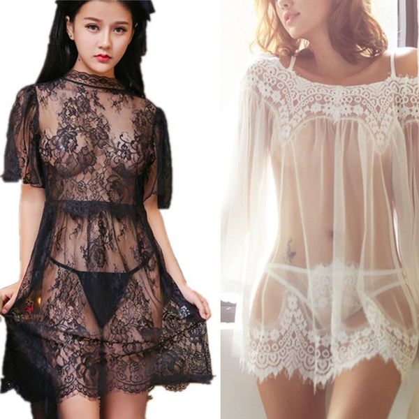 

europe women set robes nightgowns & sleepshirts night dress transparnet hollow out 2019 sleepwear nightgown dress babydolls, Black;red
