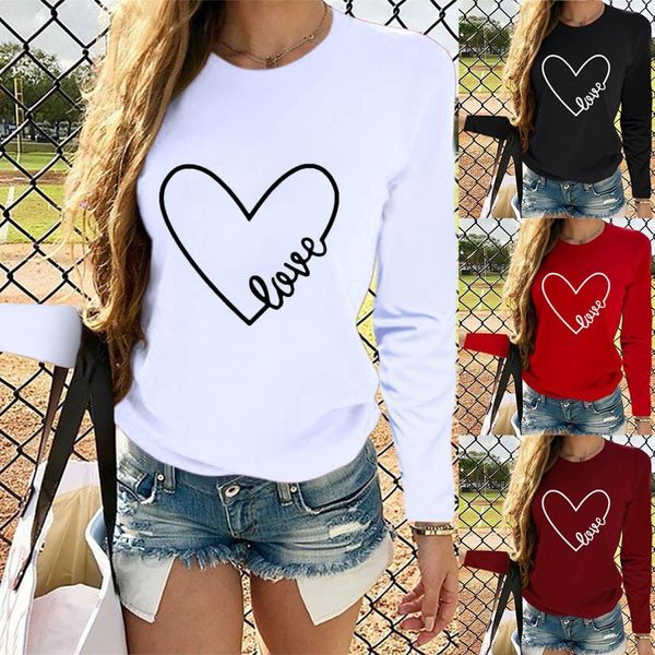 

letter 40 women casual long sleeve o neck letter heart shaped print slim elegant autumn shirt daily pullover brief blouses, White