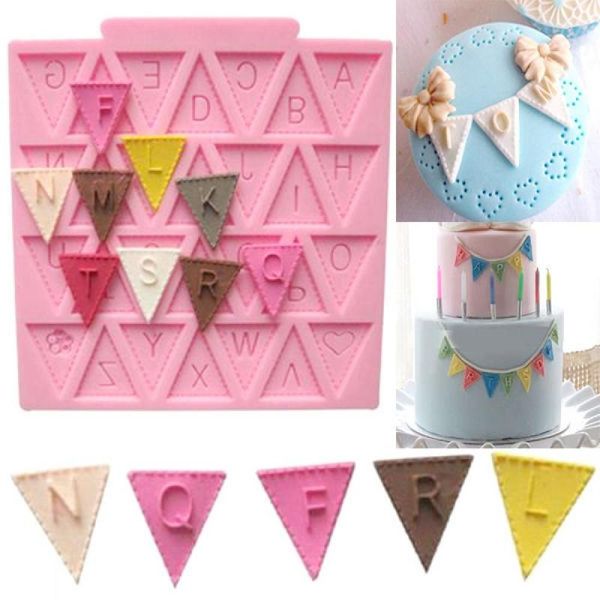 

baking moulds happy birthday letter flag form silicone mold chocolate fondant cake decoration tools cupcake mould