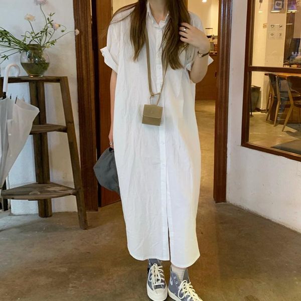 

casual dresses white shirt women's dress summer 2021 french lazy style little loose long rok, Black;gray