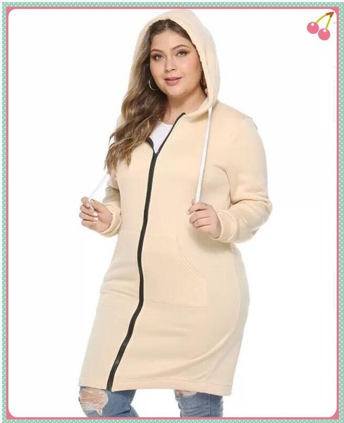 

womens hoodies & sweatshirts women jacket thickened zipper hooded long woman sweater solid color, Black