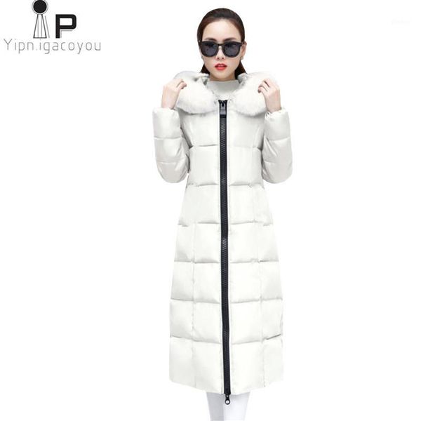 

womens winter jacket fur collar hooded coat korean new thicken warm long womens down jacket elegant casual ladies coat parka 3xl1, Black