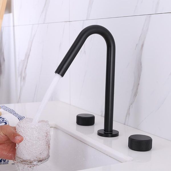 

bathroom sink faucets minimalist design solid brass matte black basin faucet deck mounted 3 hole double handle cold water tap