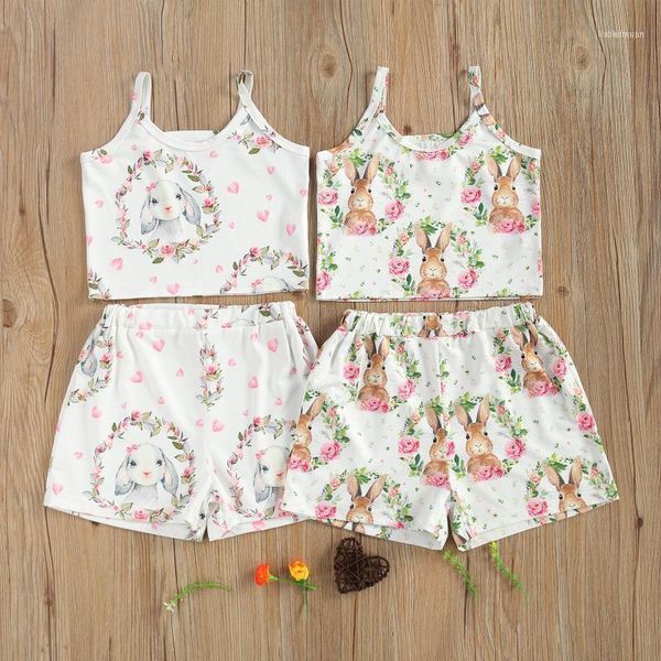 

clothing sets girl's two piece set, children's flower printing camisole matching shorts for kids1, White