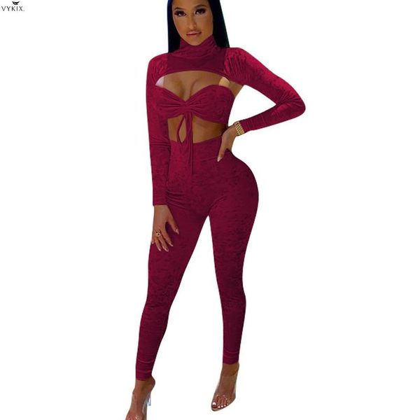 

women's two piece pants fashion women set solid full sleeve half collar crop shirring bra pencil three 3 sets outfits autumn 2021, White