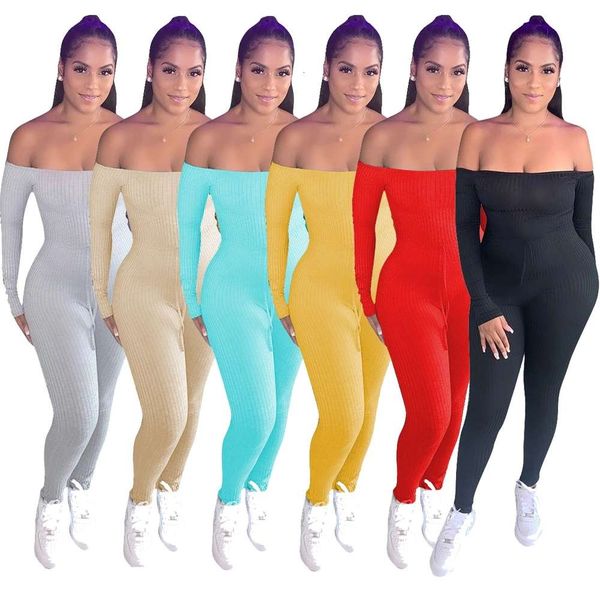 

women's solid color shoulder one neck off back lace up long sleeve jumpsuit, Black;white