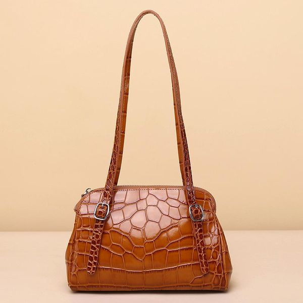

evening bags firmranch girl simple solid color niche brand design leather crocodile pattern large capacity shoulder female shell bag hobo