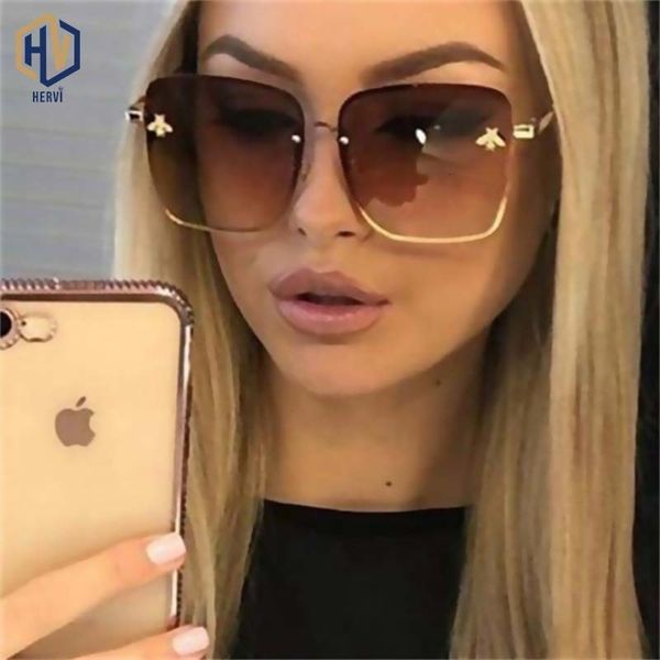 

designer sunglasses 2021 fashion lady oversize rimless square bee women men small glasses gradient sun female uv400, White;black
